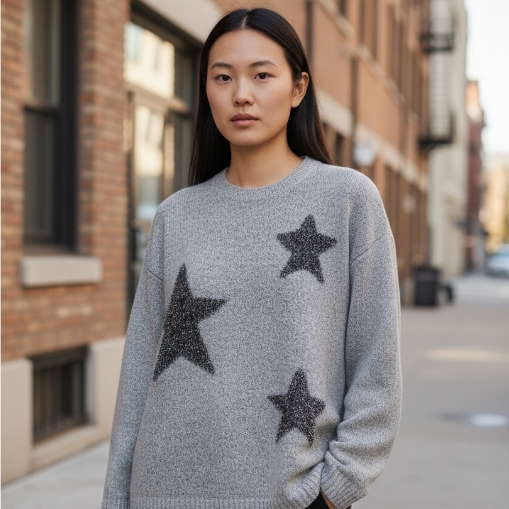 Philosophy Gray Sweater with Star Accents